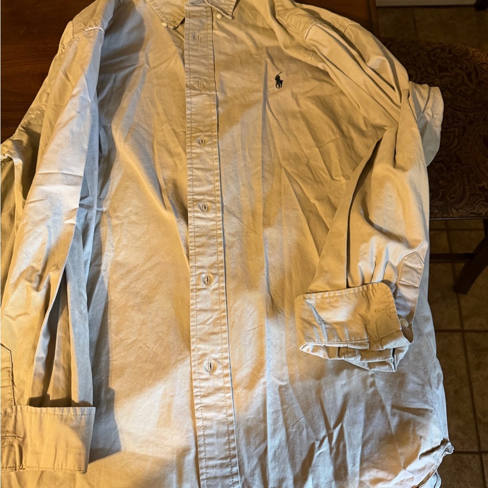 Ralph Lauren Beige Button-Down Oxford Shirt with Navy Pony